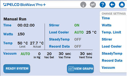 PELCO BioWave® Pro Microwave Processor Screen