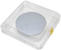 plastic membrane box holding silicon wafer