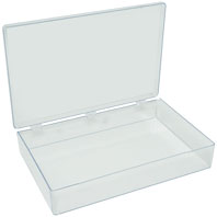 Micro-Tec C46 clear styrene plastic hinged storage boxes, 116x72x32mm -  Edge Scientific