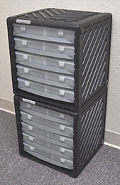 Stacked PELCO Storage Cabinets