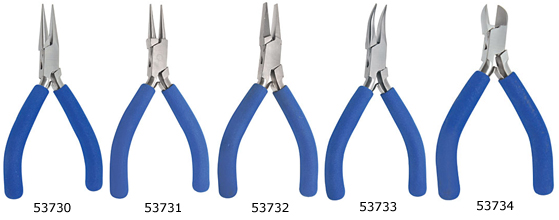 Set of Five Precision Pliers and Side Cutter.