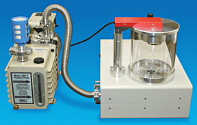 Premium Dual Stage, Rotary Vane Vacuum Pump connected to a Cressington Coater