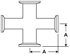 NW/KF equal 4-way crosses, 304 stainless steel